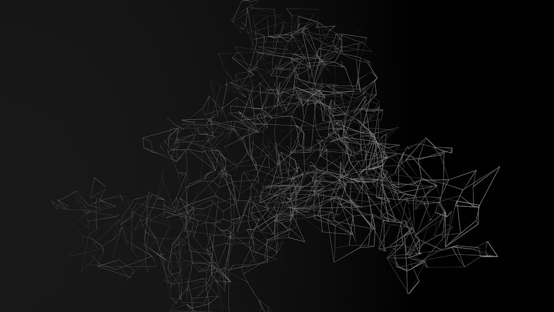 A complex web of thin white lines forming an abstract geometric network